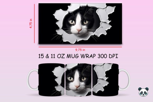 3D Black Cat Mug Wrap PNG Guide