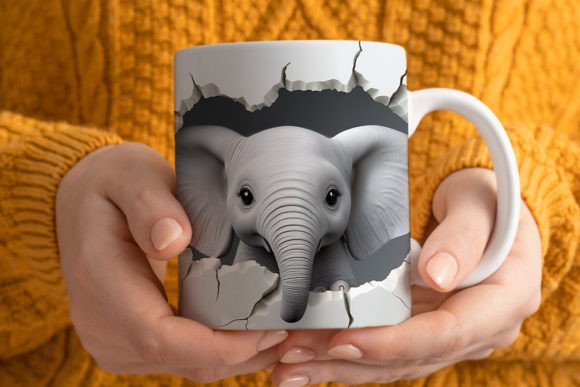 3D Elephant Mug Wrap PNG for Sublimation