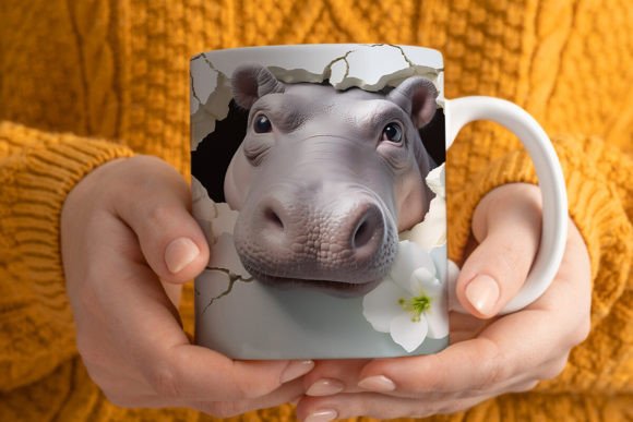 3D Hippopotamus Mug Wrap PNG for Sublimation