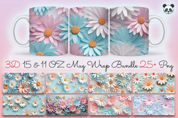 3D Pastel Daisy Flowers Mug Wrap Bundle