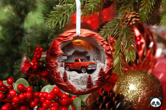 Bringing Holiday Nostalgia to Life with the 3D Red Pickup Christmas Ornament 1 Design