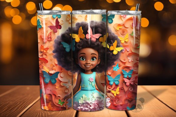 Bringing Joy to Every Sip: The Versatility of the 3D Afro Little Girl Tumbler Wrap Png 5