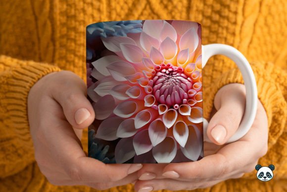 Stunning 3D Dahlia Mug Wrap Sublimation Design